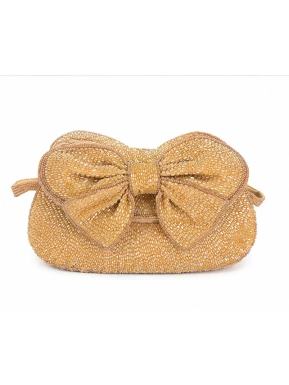 Gold Beaded Bow Evening Clutch Wristlet Formal Party Purse